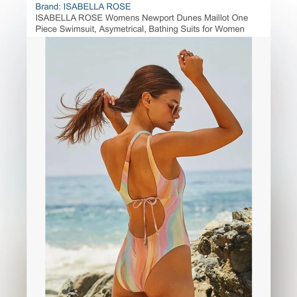 LARGE NWT Asymmetrical Pastel Striped Women's One Piece Bikini pink multi color - Picture 4 of 6